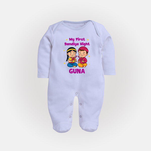 My First Dandiya Night Sleep suit/full sleeve body suit | Personalized Baby Sleep suit/full sleeve body suit for Navratri - BABY BLUE - New Born (Chest 7.5")