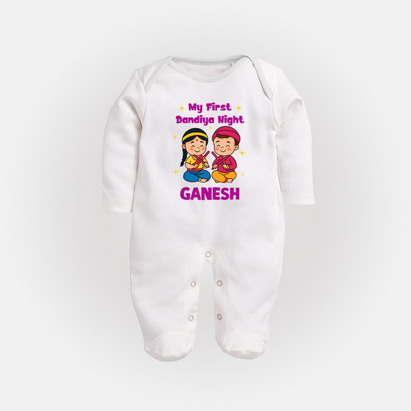 My First Dandiya Night Personalized Full Body Suit - WHITE - New Born (Chest 7.5")
