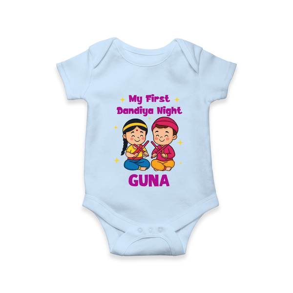 My First Dandiya Night Romper/Onesie | Personalized Baby Romper/Onesie for Navratri - BABY BLUE - New Born (Chest 14")