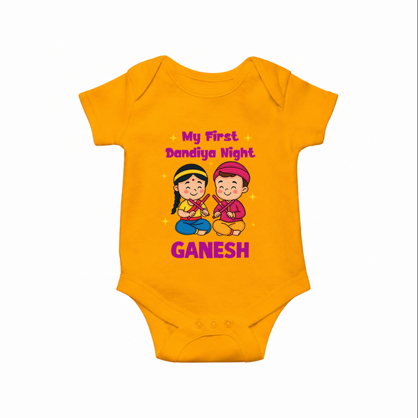My First Dandiya Night Personalized Romper - CHROME YELLOW - New Born (Chest 14")