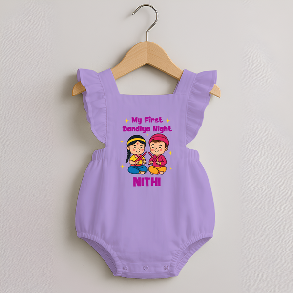 My First Dandiya Night Romper frock | Personalized Baby Romper frock for Navratri - LILAC - 0 - 3 Months Old (Chest 19")