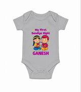 My First Dandiya Night Personalized Romper - GREY - New Born (Chest 14")