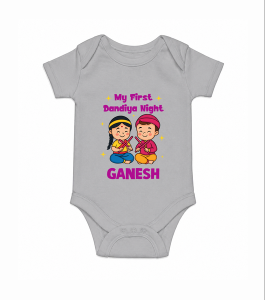My First Dandiya Night Personalized Romper - GREY - New Born (Chest 14")