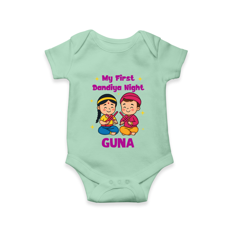 My First Dandiya Night Romper/Onesie | Personalized Baby Romper/Onesie for Navratri - MINT GREEN - New Born (Chest 14")
