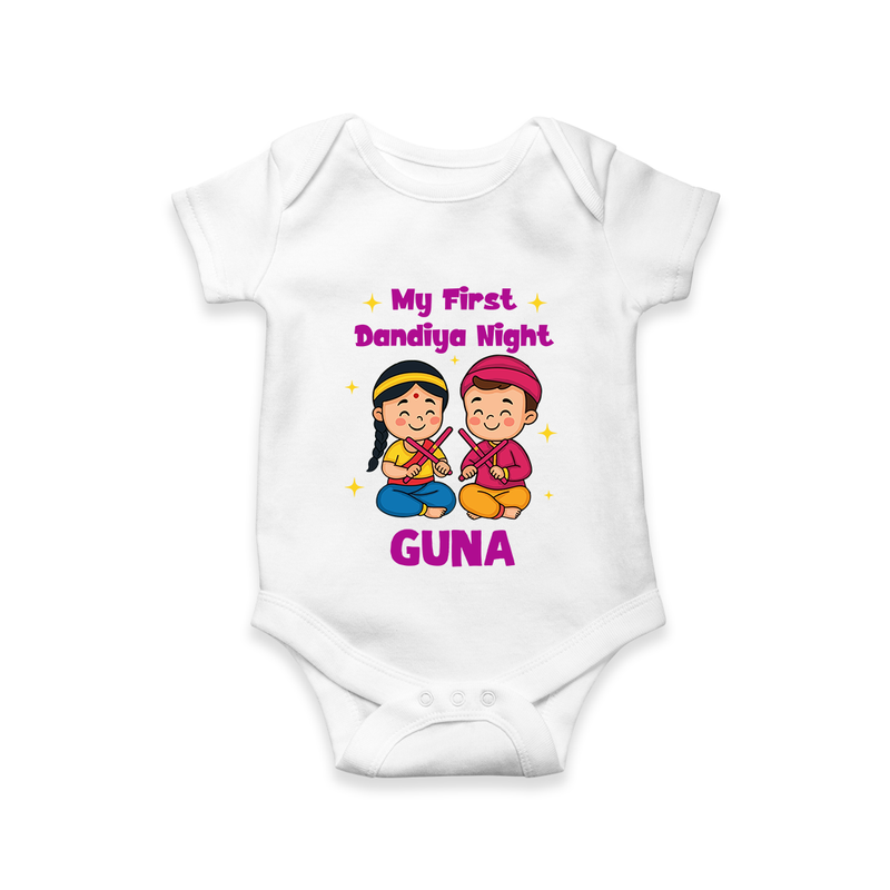 My First Dandiya Night Romper/Onesie | Personalized Baby Romper/Onesie for Navratri - WHITE - New Born (Chest 14")