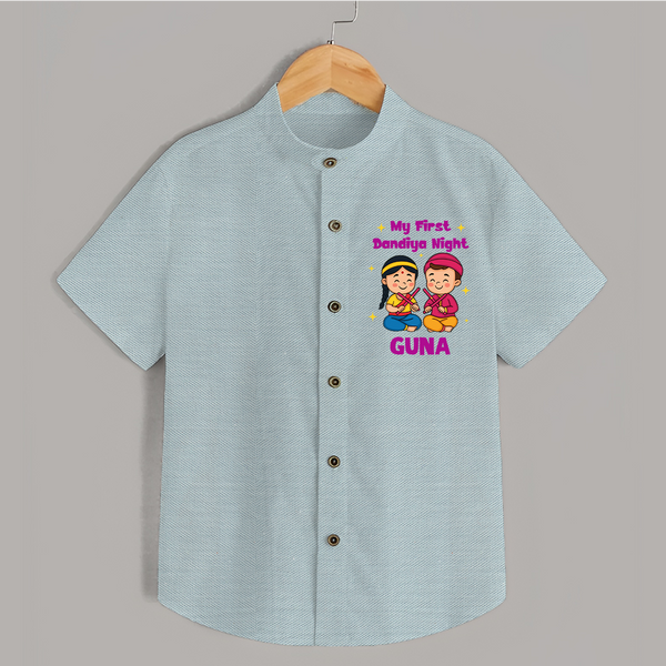 My First Dandiya Night Shirt | Personalized Baby Shirt for Navratri - ARCTIC BLUE - 0 - 6 Months Old (Chest 23")
