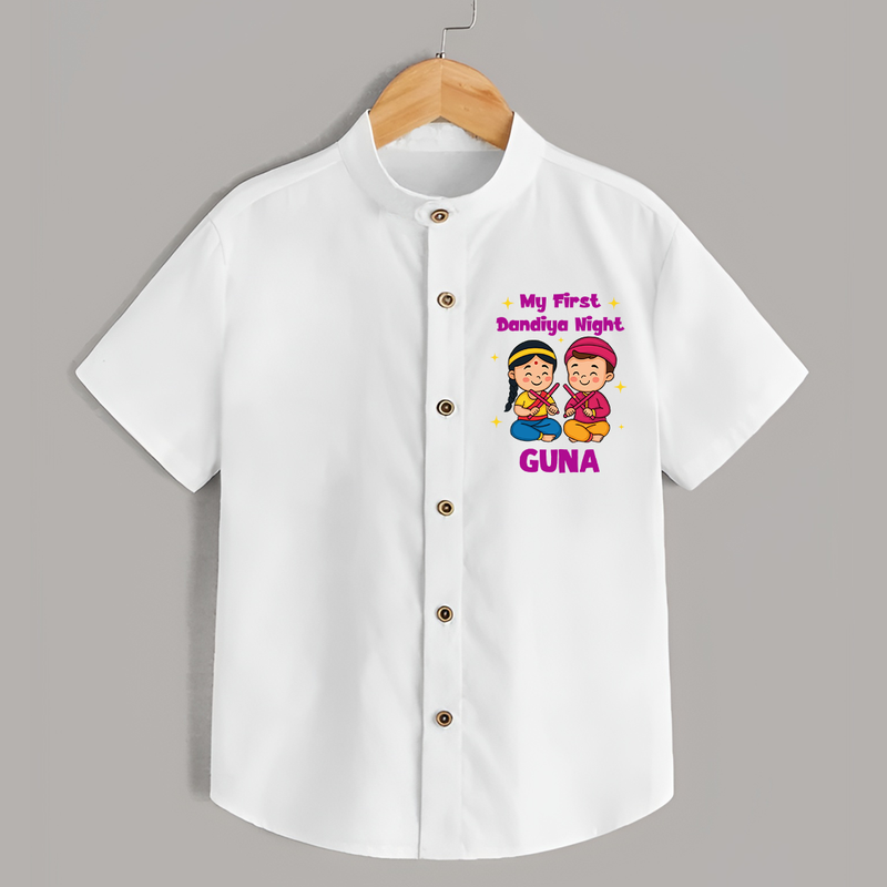 My First Dandiya Night Shirt | Personalized Baby Shirt for Navratri - WHITE - 0 - 6 Months Old (Chest 23")