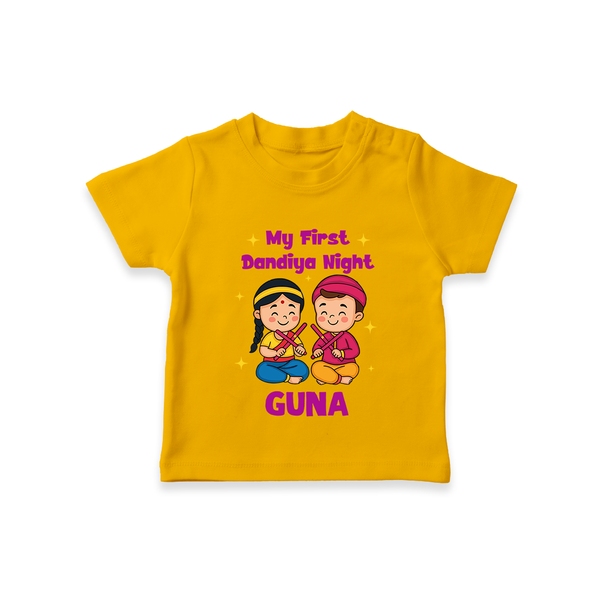 My First Dandiya Night T-shirt | Personalized Baby T-shirt for Navratri - CHROME YELLOW - 0-5 Months Old (Chest 17")