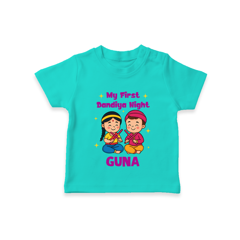 My First Dandiya Night T-shirt | Personalized Baby T-shirt for Navratri - TEAL - 0-5 Months Old (Chest 17")