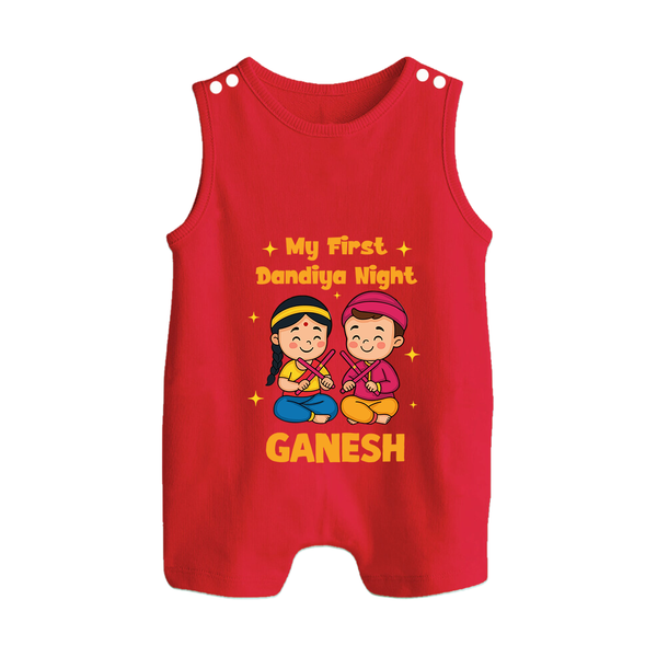 My First Dandiya Night Personalized Button Romper - RED - New Born (Chest 18")