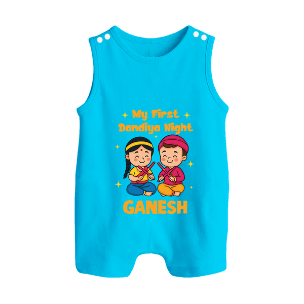 My First Dandiya Night Personalized Button Romper - SKY BLUE - New Born (Chest 18")