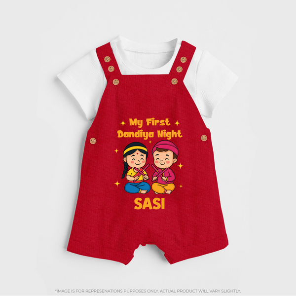 My First Dandiya Night Dungaree set | Personalized Baby Dungaree set for Navratri - RED - 0 - 5 Months Old (Chest 18")