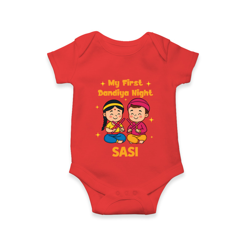My First Dandiya Night Romper/Onesie | Personalized Baby Romper/Onesie for Navratri - RED - New Born (Chest 14")