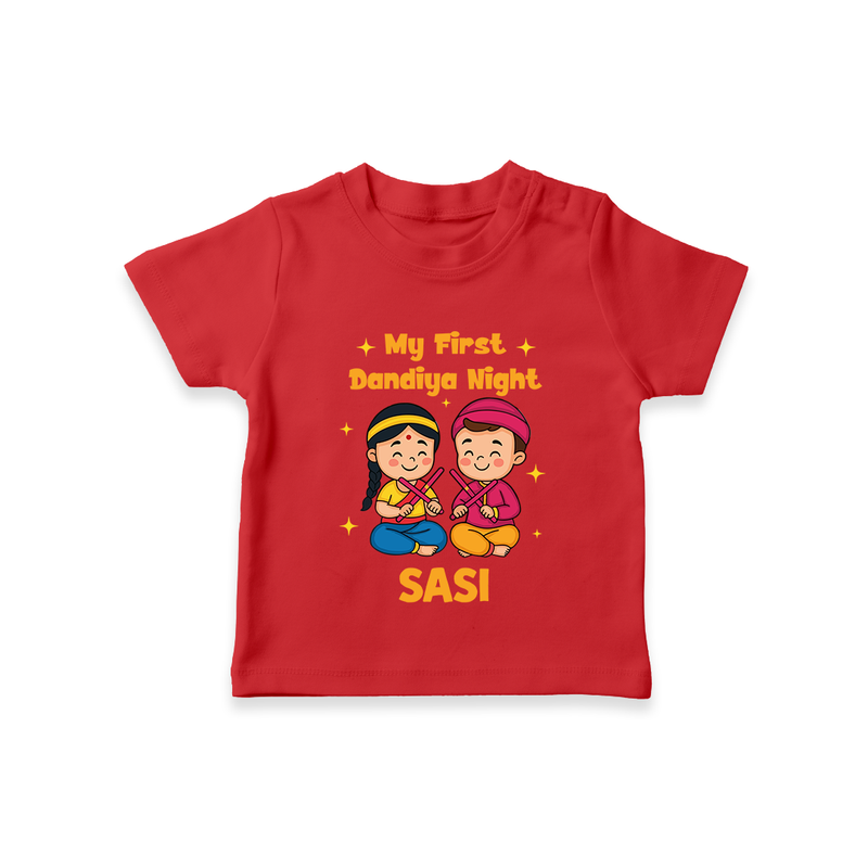 My First Dandiya Night T-shirt | Personalized Baby T-shirt for Navratri - RED - 0-5 Months Old (Chest 17")