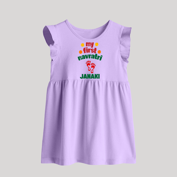My First Navratri Footprint Personalized Baby Frock - LILAC - 0 - 3 Months Old (Chest 17")