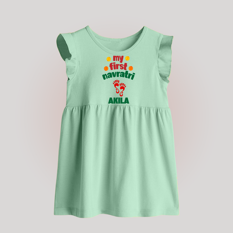 My First Navratri Baby frock | Custom Baby frock for Festival Celebration - MINT GREEN - 0 - 3 Months Old (Chest 17")