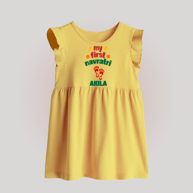 My First Navratri Baby frock | Custom Baby frock for Festival Celebration - PASTEL YELLOW - 0 - 3 Months Old (Chest 17")