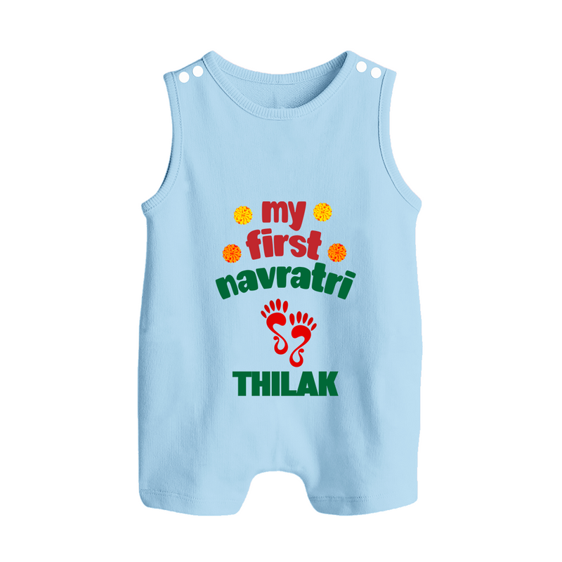 My First Navratri Romper suit/sleeveless romper | Custom Baby Romper suit/sleeveless romper for Festival Celebration - BABY BLUE - 0 - 5 Months Old (Chest 18")