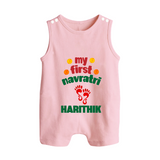 My First Navratri Footprint Personalized Button Romper - BABY PINK - New Born (Chest 18")