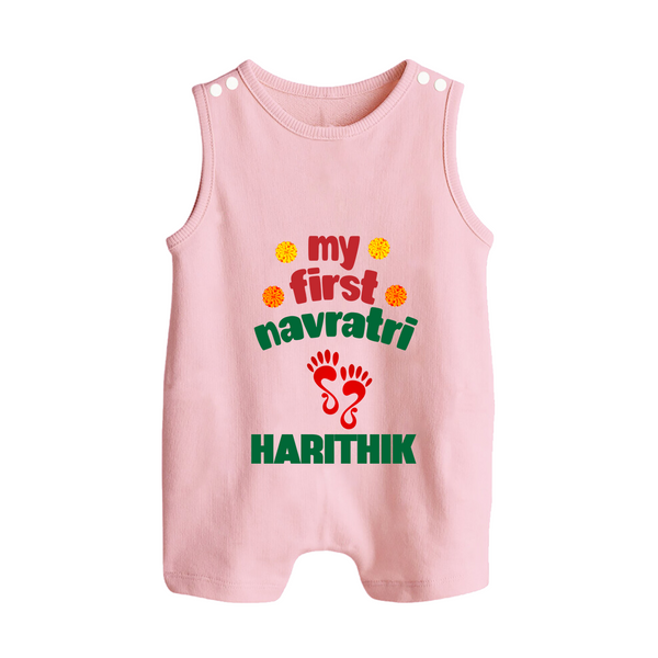 My First Navratri Footprint Personalized Button Romper - BABY PINK - New Born (Chest 18")