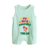 My First Navratri Romper suit/sleeveless romper | Custom Baby Romper suit/sleeveless romper for Festival Celebration - MINT GREEN - 0 - 5 Months Old (Chest 18")