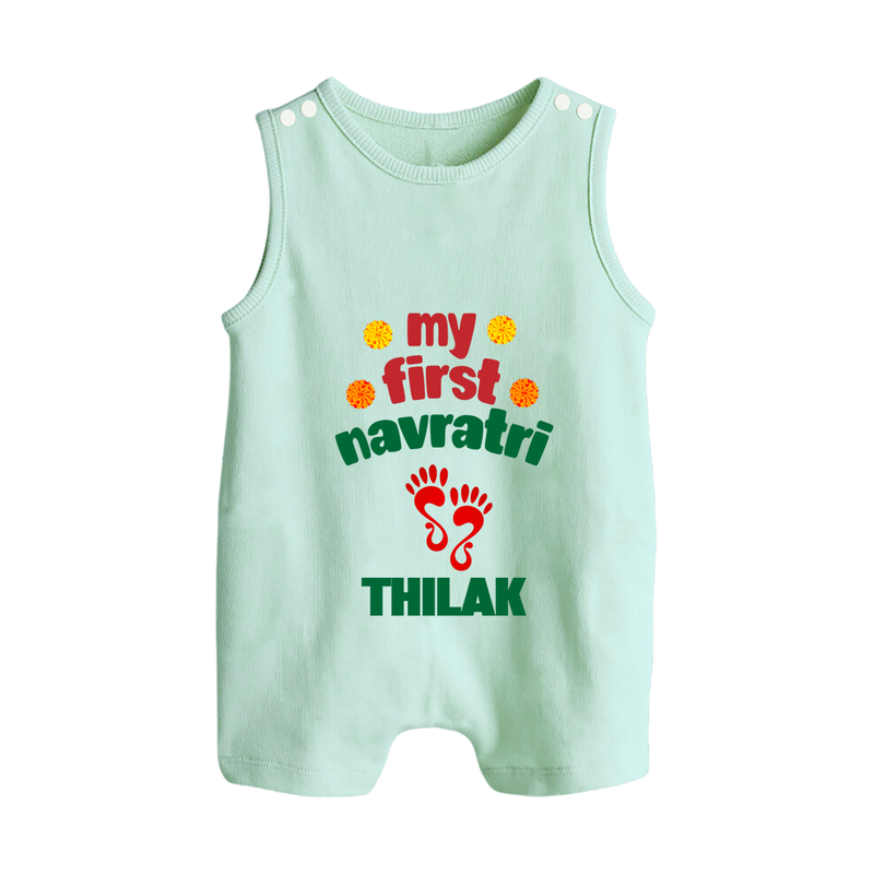 My First Navratri Romper suit/sleeveless romper | Custom Baby Romper suit/sleeveless romper for Festival Celebration - MINT GREEN - 0 - 5 Months Old (Chest 18")