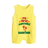 My First Navratri Footprint Personalized Button Romper - PASTEL YELLOW - New Born (Chest 18")