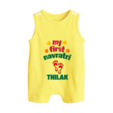 My First Navratri Romper suit/sleeveless romper | Custom Baby Romper suit/sleeveless romper for Festival Celebration - PASTEL YELLOW - 0 - 5 Months Old (Chest 18")