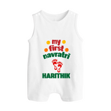My First Navratri Footprint Personalized Button Romper - WHITE - New Born (Chest 18")