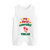 My First Navratri Romper suit/sleeveless romper | Custom Baby Romper suit/sleeveless romper for Festival Celebration - WHITE - 0 - 5 Months Old (Chest 18")