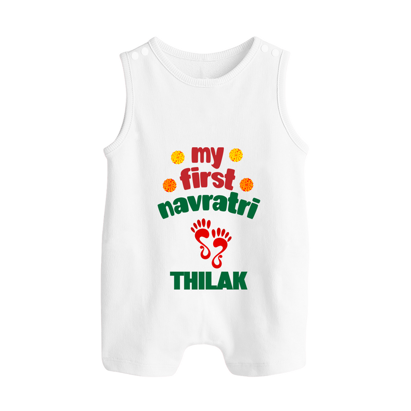 My First Navratri Romper suit/sleeveless romper | Custom Baby Romper suit/sleeveless romper for Festival Celebration - WHITE - 0 - 5 Months Old (Chest 18")
