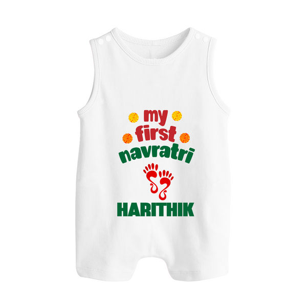 My First Navratri Footprint Personalized Button Romper - WHITE - New Born (Chest 18")