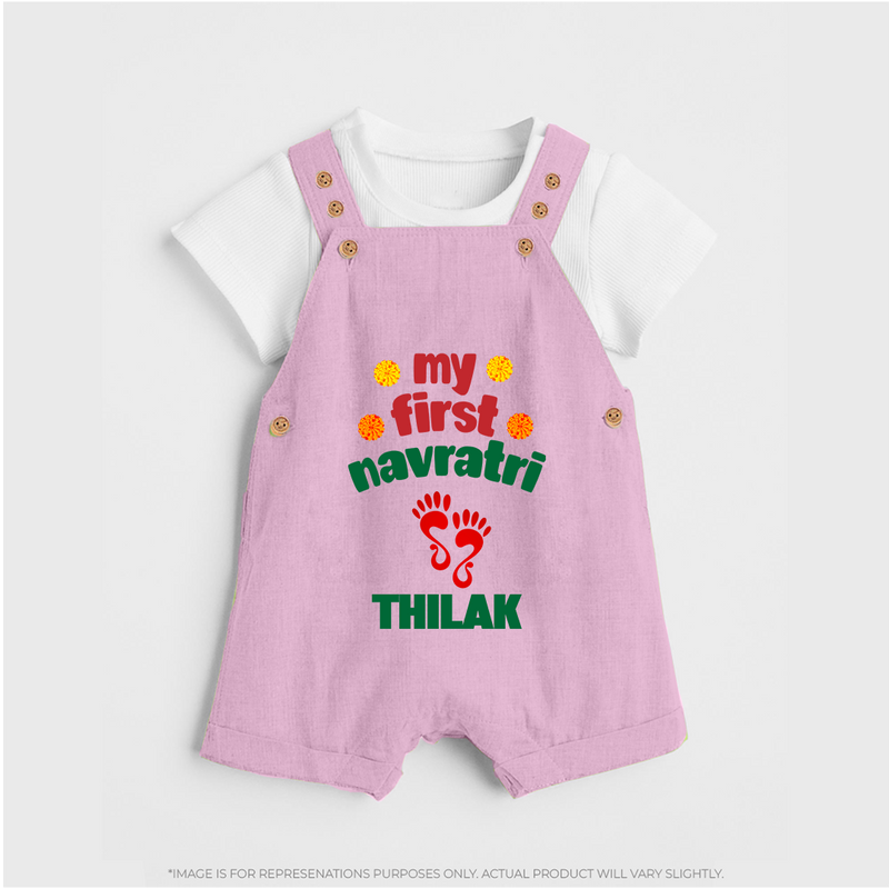 My First Navratri Dungaree set | Custom Baby Dungaree set for Festival Celebration - BABY PINK - 0 - 5 Months Old (Chest 18")