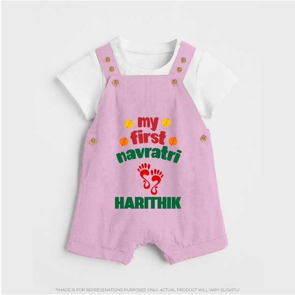 My First Navratri Footprint Personalized Dungaree - BABY PINK - 0 - 5 Months Old (Chest 18")