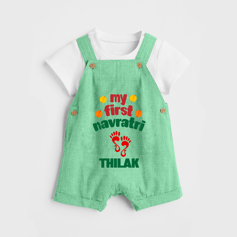 My First Navratri Dungaree set | Custom Baby Dungaree set for Festival Celebration - GREEN - 0 - 5 Months Old (Chest 18")