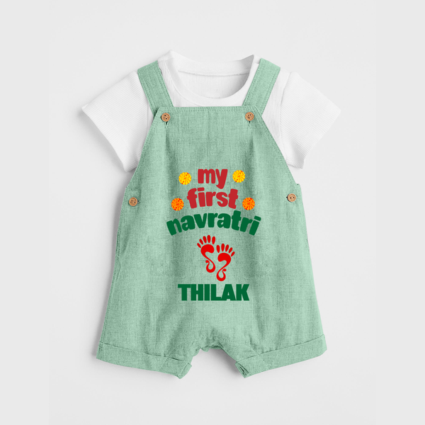 My First Navratri Dungaree set | Custom Baby Dungaree set for Festival Celebration - MINT GREEN - 0 - 5 Months Old (Chest 18")