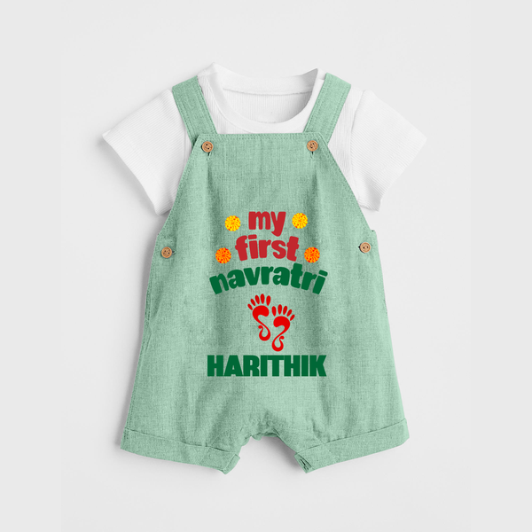 My First Navratri Footprint Personalized Dungaree - MINT GREEN - 0 - 5 Months Old (Chest 18")