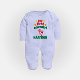 My First Navratri Footprint Personalized Full Body Suit - BABY BLUE - New Born (Chest 7.5")
