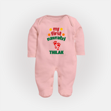 My First Navratri Sleep suit/full sleeve body suit | Custom Baby Sleep suit/full sleeve body suit for Festival Celebration - BABY PINK - New Born (Chest 7.5")