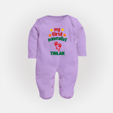 My First Navratri Sleep suit/full sleeve body suit | Custom Baby Sleep suit/full sleeve body suit for Festival Celebration - LILAC - New Born (Chest 7.5")
