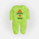 My First Navratri Sleep suit/full sleeve body suit | Custom Baby Sleep suit/full sleeve body suit for Festival Celebration - LIME GREEN - New Born (Chest 7.5")