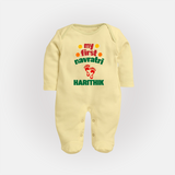 My First Navratri Footprint Personalized Full Body Suit - PASTEL YELLOW - New Born (Chest 7.5")