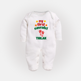 My First Navratri Sleep suit/full sleeve body suit | Custom Baby Sleep suit/full sleeve body suit for Festival Celebration - WHITE - New Born (Chest 7.5")