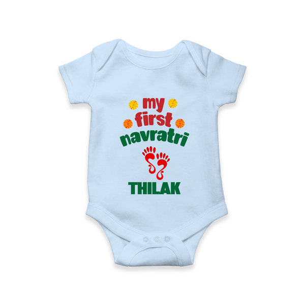 My First Navratri Romper/Onesie | Custom Baby Romper/Onesie for Festival Celebration - BABY BLUE - New Born (Chest 14")