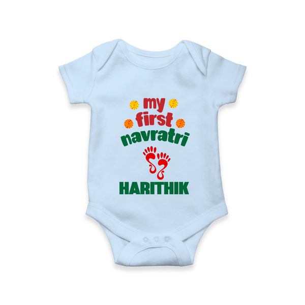 My First Navratri Footprint Personalized Romper - BABY BLUE - New Born (Chest 14")
