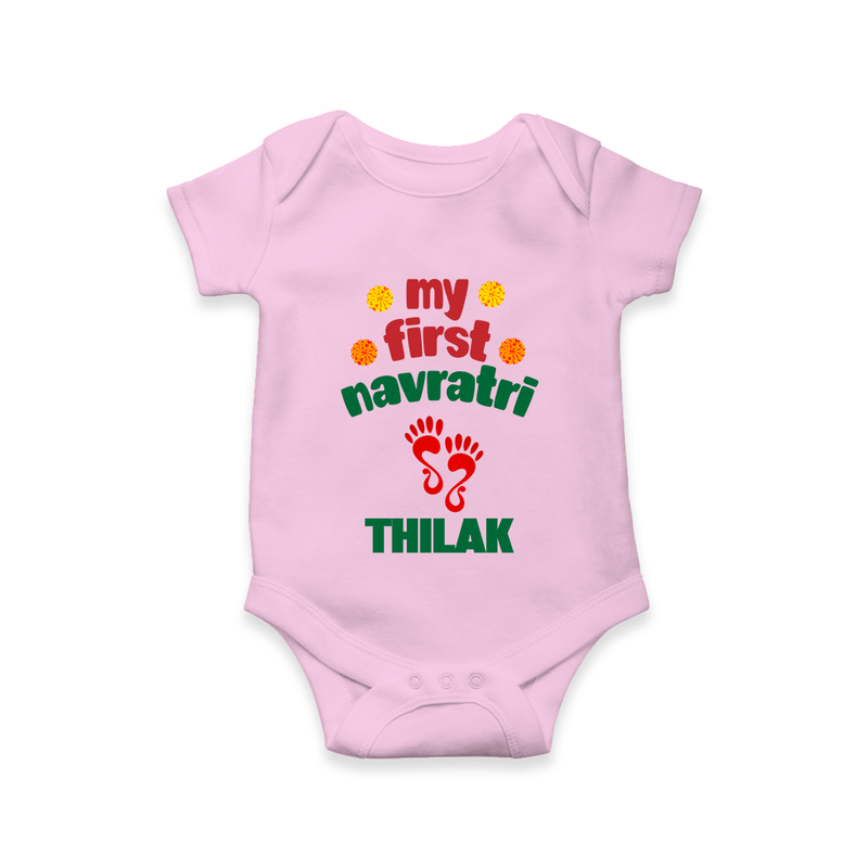 My First Navratri Romper/Onesie | Custom Baby Romper/Onesie for Festival Celebration - BABY PINK - New Born (Chest 14")