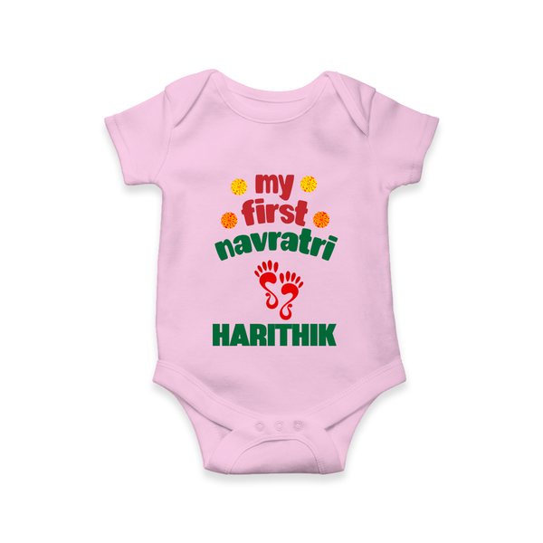 My First Navratri Footprint Personalized Romper - BABY PINK - New Born (Chest 14")