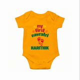 My First Navratri Footprint Personalized Romper - CHROME YELLOW - New Born (Chest 14")