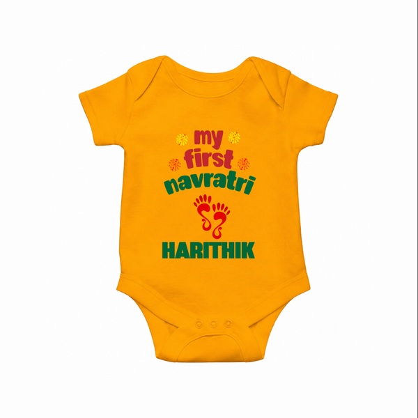 My First Navratri Footprint Personalized Romper - CHROME YELLOW - New Born (Chest 14")