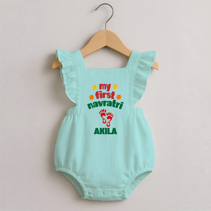 My First Navratri Romper frock | Custom Baby Romper frock for Festival Celebration - MINT GREEN - 0 - 3 Months Old (Chest 19")